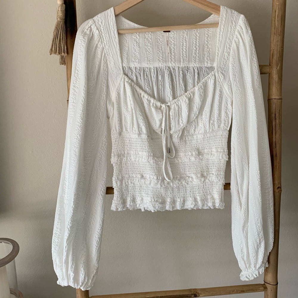 Free People Ruched Waste Long Sleeve Top